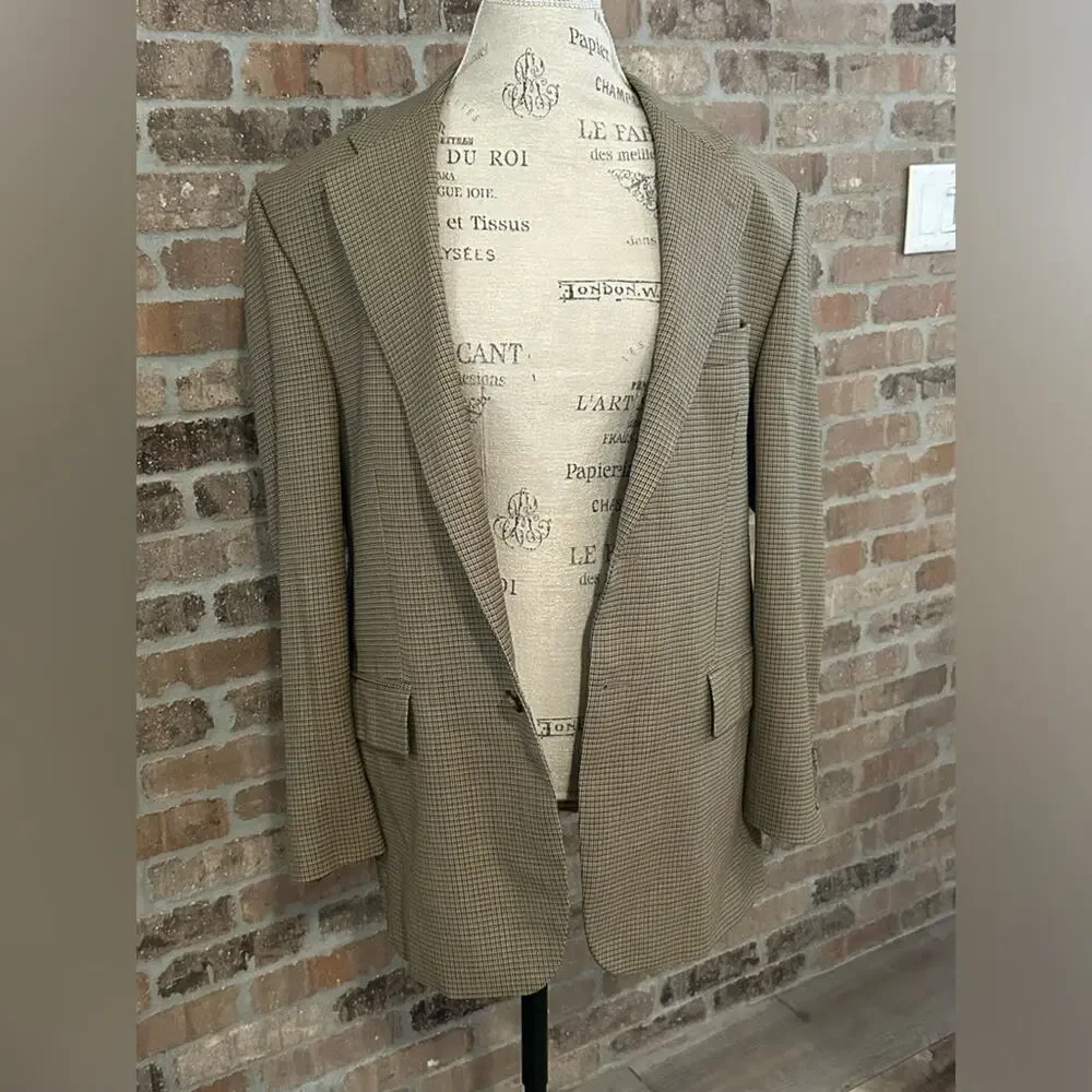 Chaps Ralph Lauren 100% wool sports coat blazer jacket tan plaid checked sz 43R